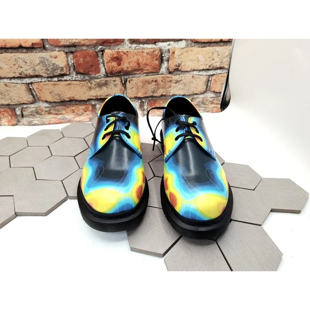 DR. MARTENS 1461 Genix Nappa Men Sz 8 Leather Oxford‎ Shoes Heat Map PRINT Rare